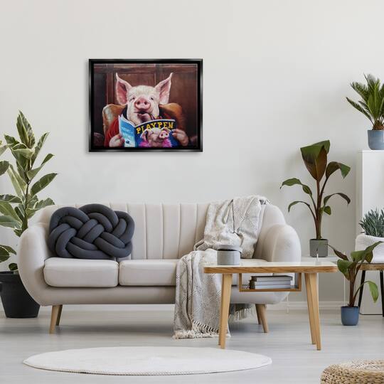 Stupell Industries Funny Pig Magazine Man Cave Floater Framed Art